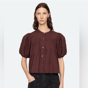 Sea New York Brown Puff Sleeve Top